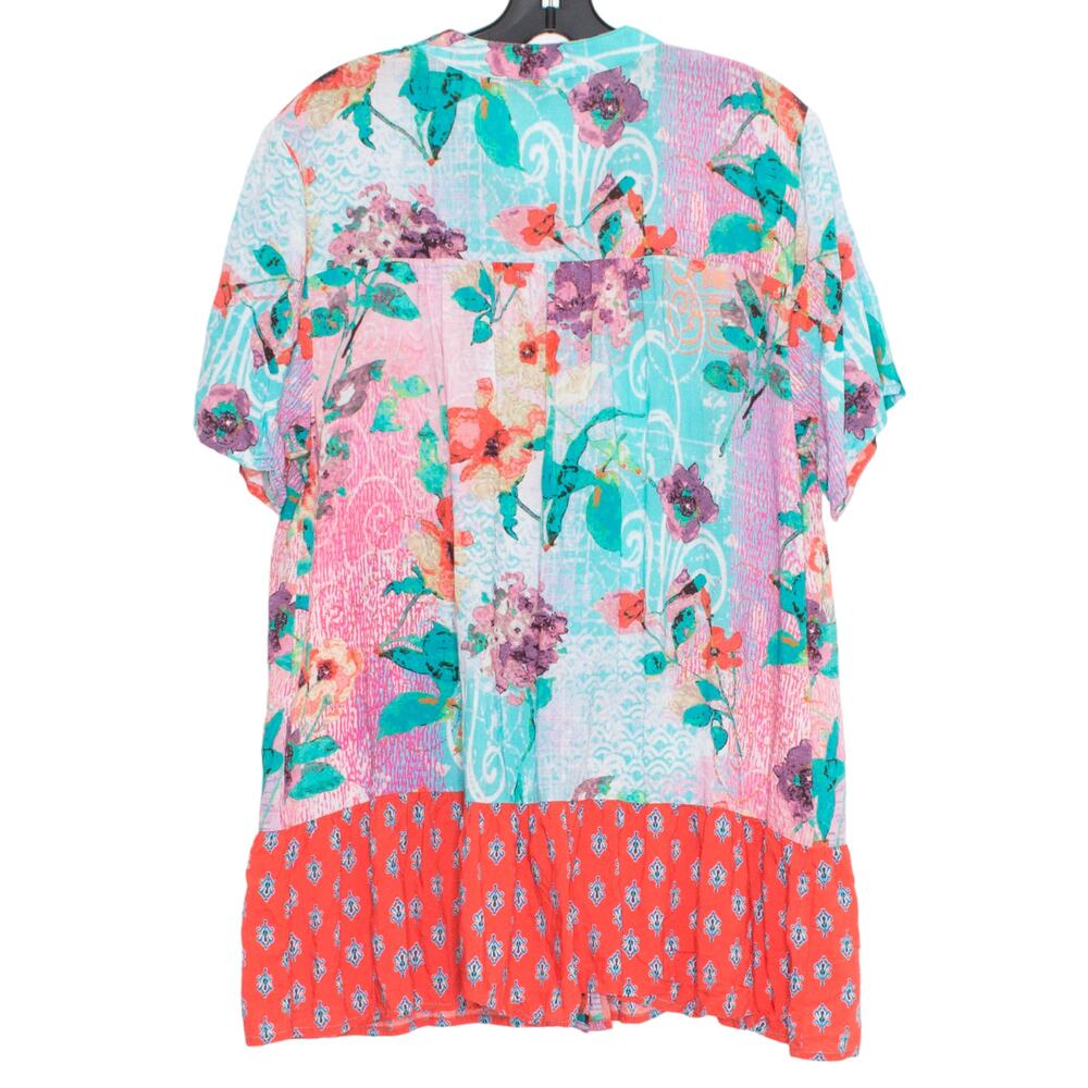 Tolani Collection Womens Top Modal Floral Button Up Short Sleeve Boho Large FA - Picture 2 of 6